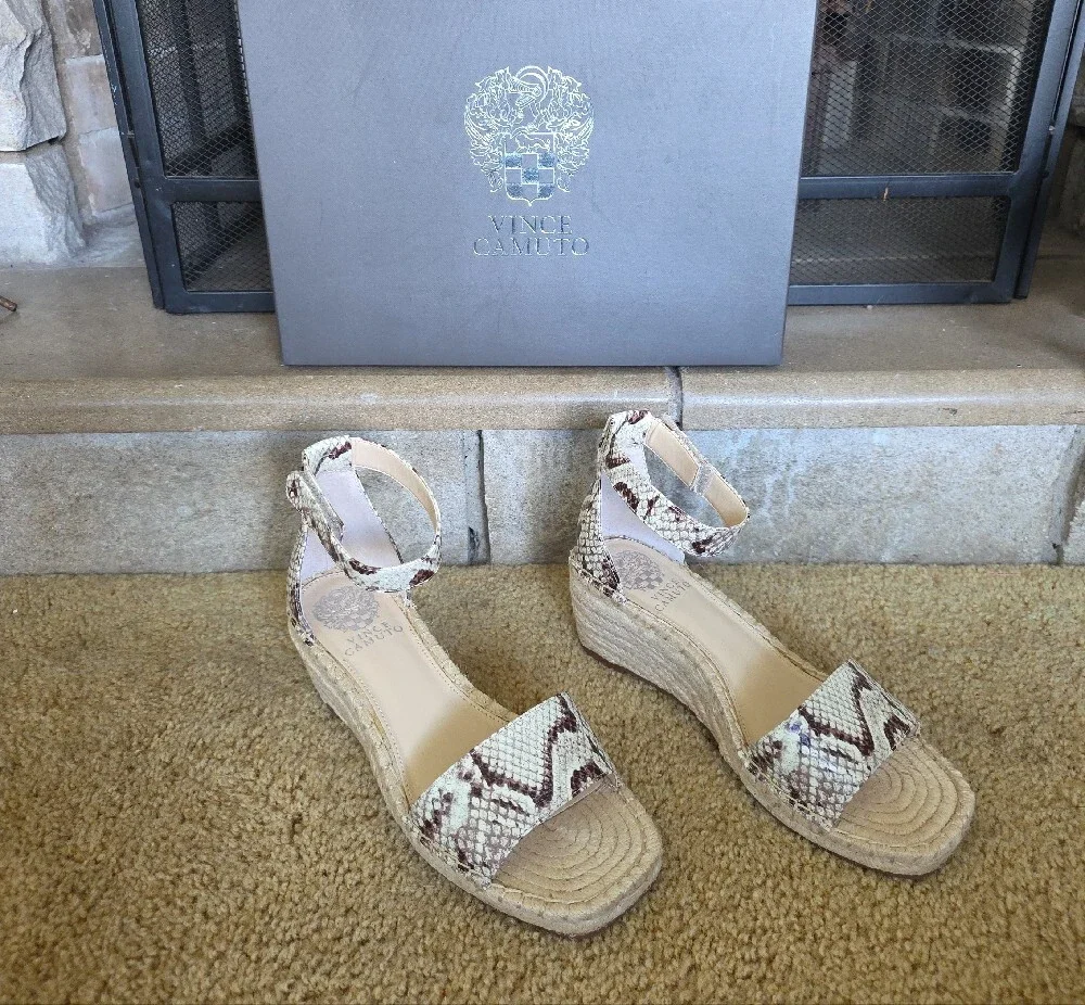 Vince Camuto Beige Snakeskin Espadrille Ankle-Strap Sandals